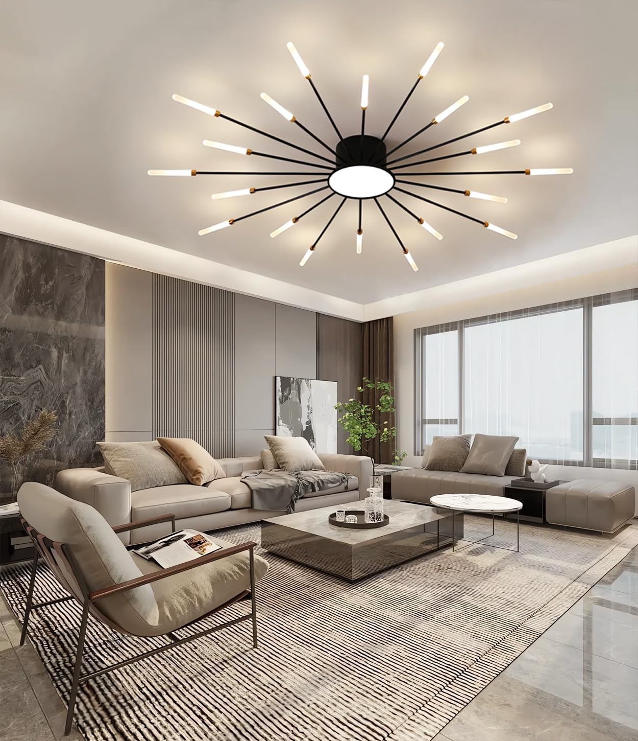 MOMOYY LED Ceiling Light ModernLiving Room Ceiling Lamp Dimmable with Remote Control Lighting Creative Fireworks Light Black Ceiling Lighting Suitable for Bedroom Living Room Kitchen (Black, 20+1)