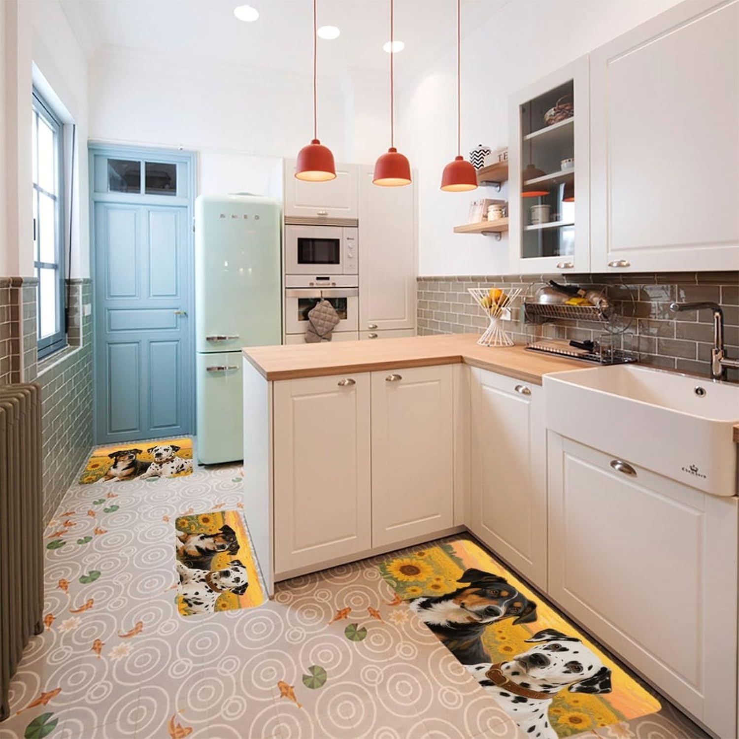 Dog Paint and Sunset Kitchen Mats for Floor 3 Pcs Kitchen Rugs