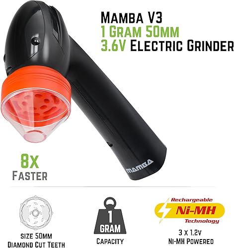 Miniatura 2 de Mamba Lite - Molinillo de hierbas portátil eléctrico de cabeza naranja de 0.04 oz. Recargable por USB para moler fácilmente con una sola mano