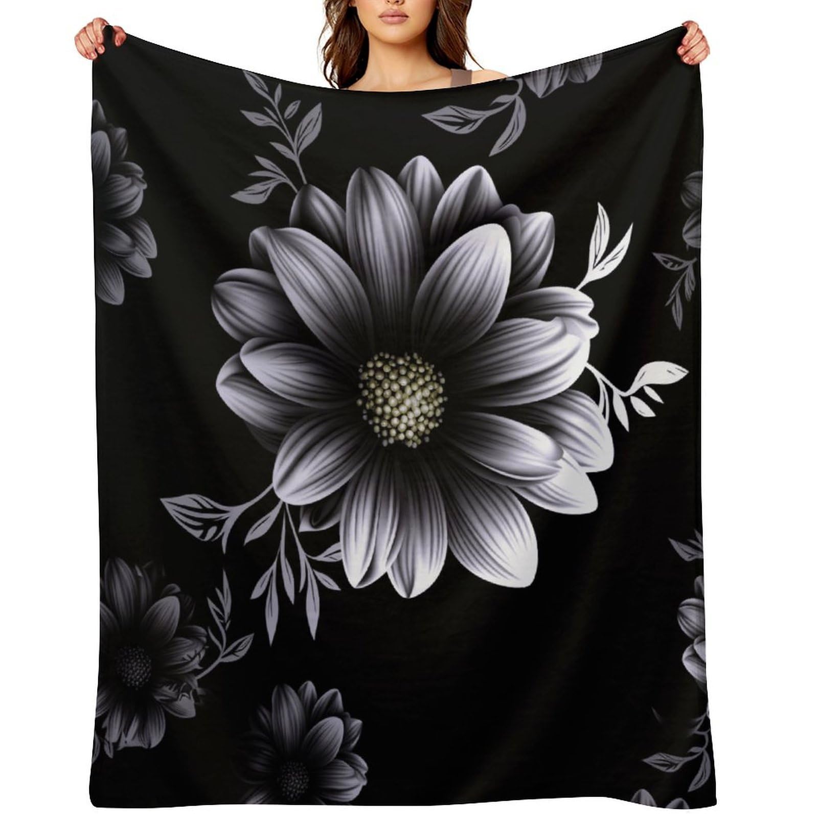 Black with Flower Throw Blanket for Couch and Bed Super Soft Warm Lightweight Throw Blankets Cozy Fuzzy Flannel Blanket Personalized Decorative Blankets for Sofa Decor 30"x40"