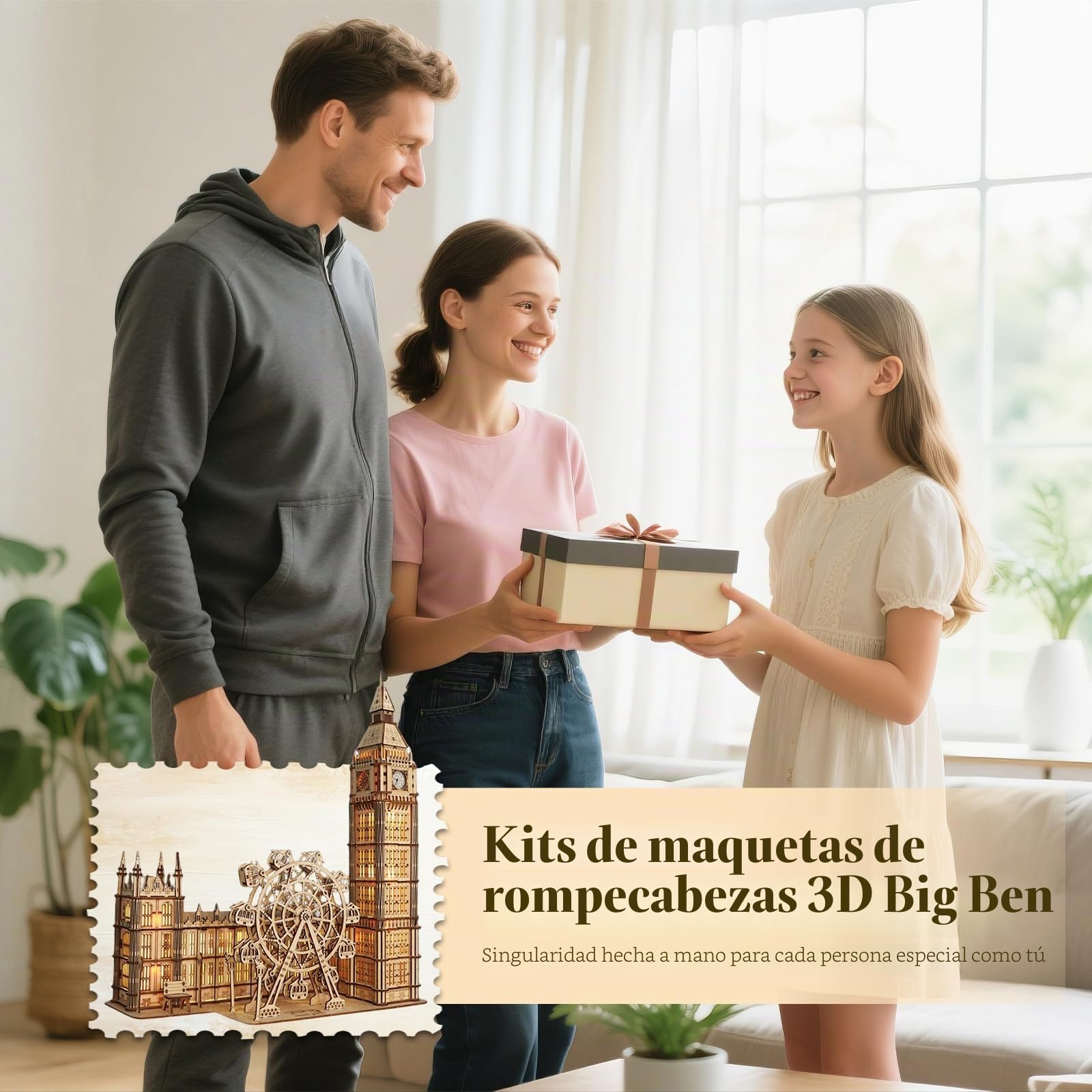 Puzzle 3D de Madera del Big Ben con Reloj Funcional - Maqueta de 306 Piezas para Adultos - Sin Pegamento DIY con Noria Móvil - Decoración para Oficina y Salón - Regalo Original para Hombres y Mujeres