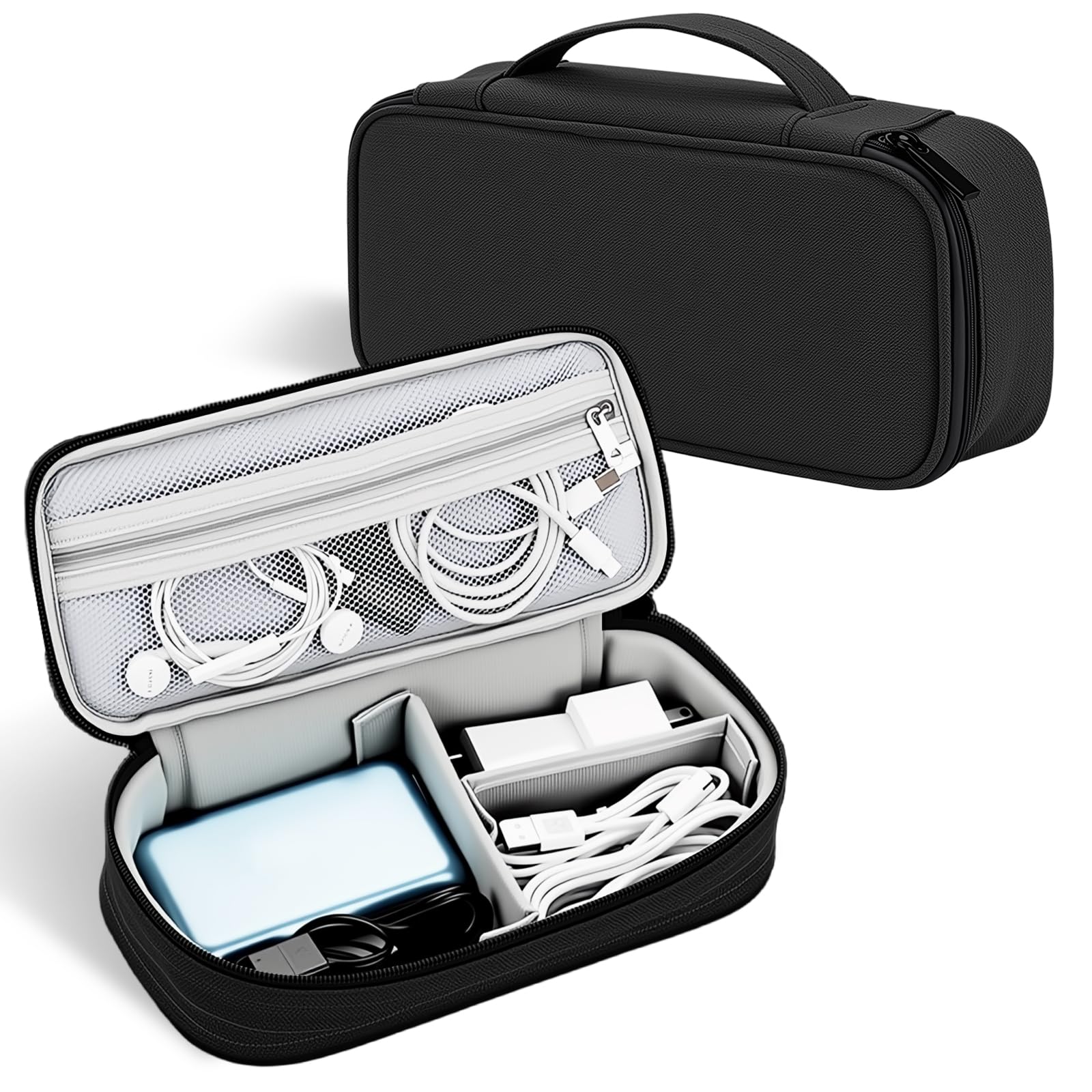 Electronics Organizer Travel Case, 1.95L Waterproof Portable Accessories Pouch with Organized Compartments for Cables, Chargers(Black)