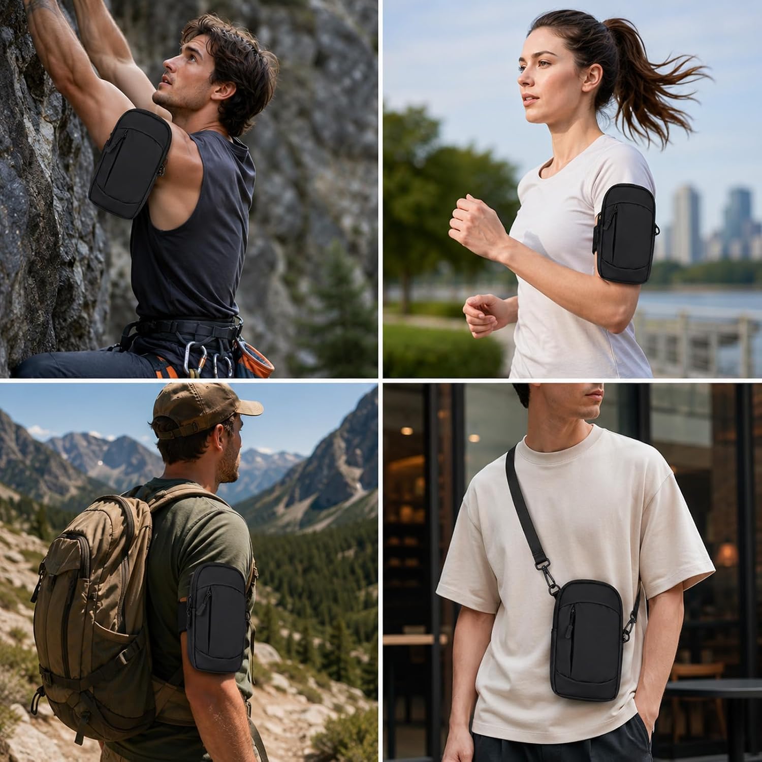 Cell Phone Crossbody Bag with Arm Band, Sturdy Phone Running Holder | Lightweight Phone Pouch for Running Hiking Travel Workout Adjustable Running Phones Holder for Gym Men Women