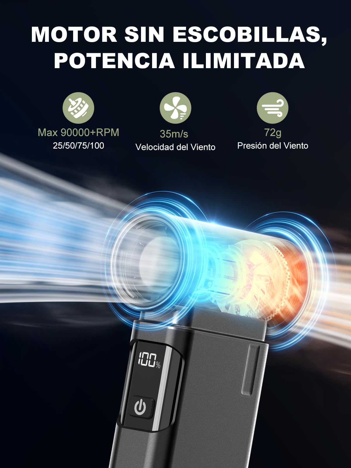 Smiling Shark JE-01 Soplador de Polvo Eléctrico, Soplador Aire Comprimido con Motor Sin Escobillas Cuerpo Duradero de Aluminio & Pantalla LED, 4-Gear Ajustable Air Duster para PC/Teclados/Campfires