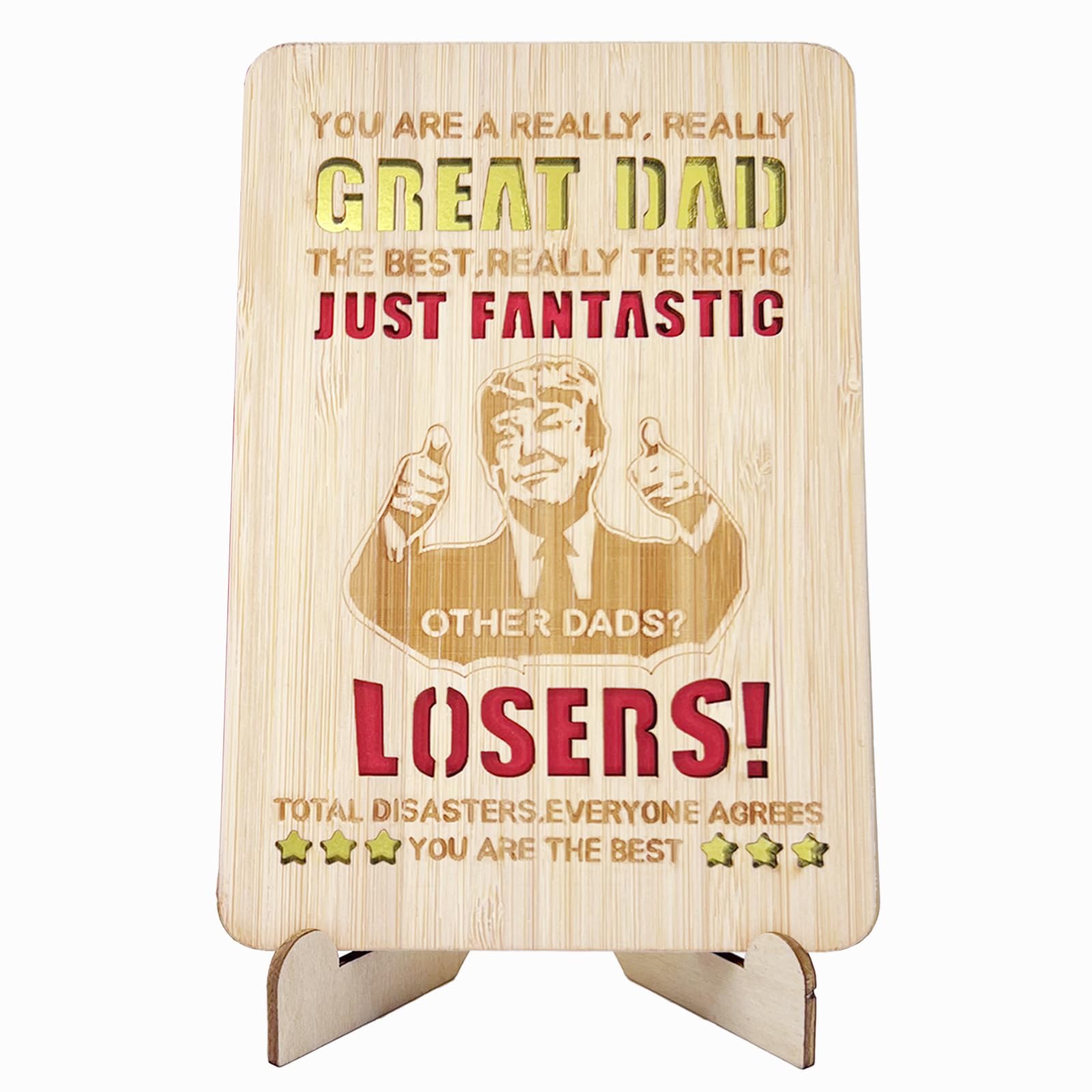 Della Stella Happy Fathers Day Cards,Handmade Wooden Greeting Cards with Display Stand,Wooden Thankyou Card,Father's day Card for Dad