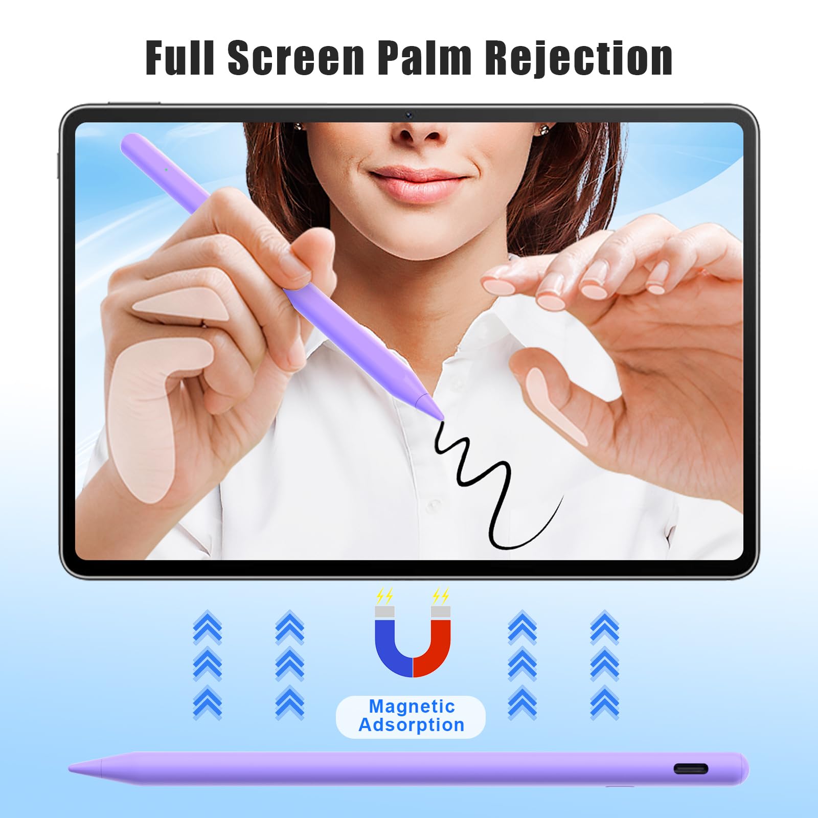 Pencil 2nd Generation 8 minuti Fast Charge Stylus Pen per Apple iPad con Palm Rejection Compatibile con Apple iPad Pro 2018-2024 11"/12,9", iPad Air 3/4/5, iPad 6-10, iPad Mini 5/6 Gen Viola