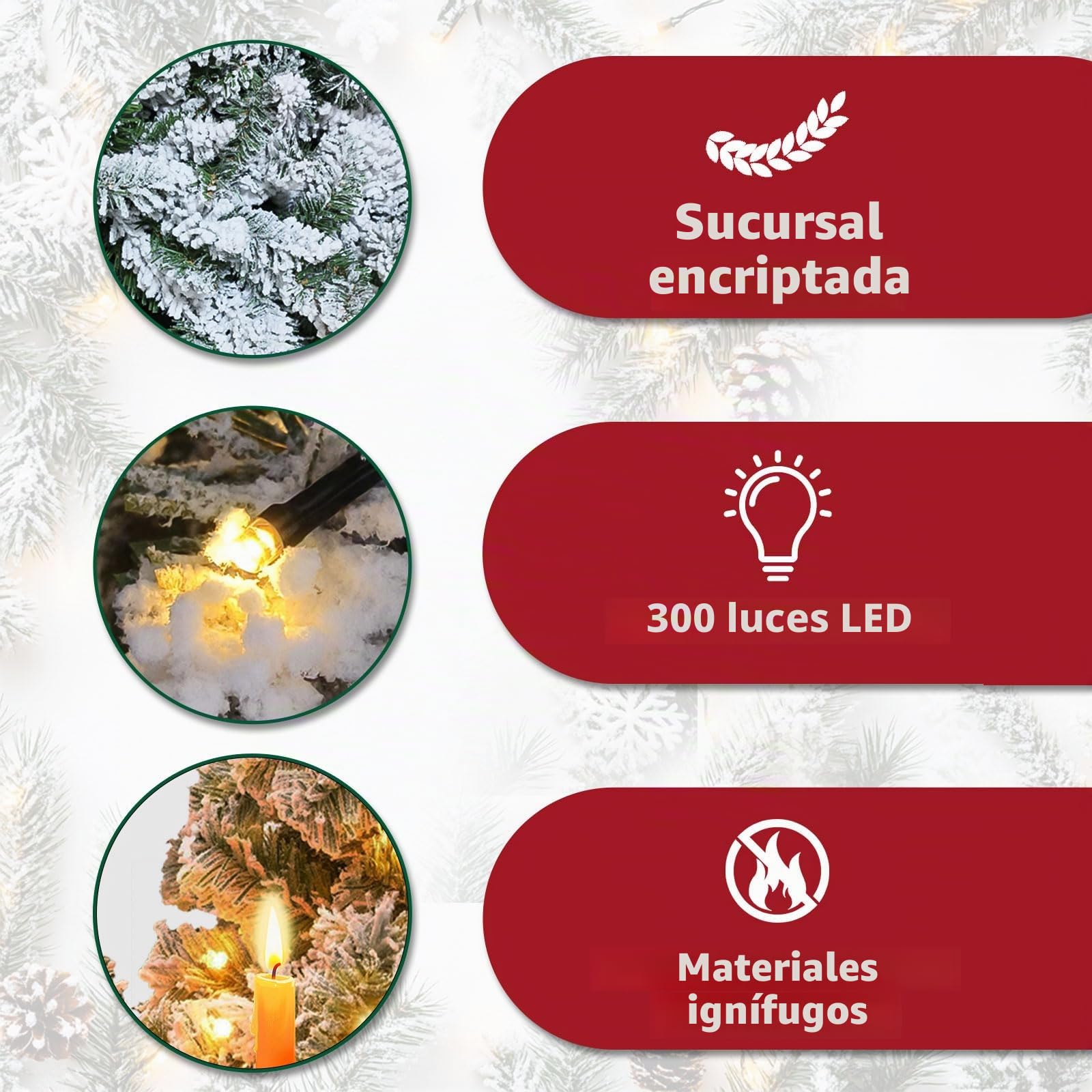 Árbol de Navidad Grande Artificial con iluminación,árbol de Navidad de 180 cm con LED y 900 Puntas,árboles de Navidad Artificiales adecuados para decoración de Navidad y Año Nuevo (DABlanco)