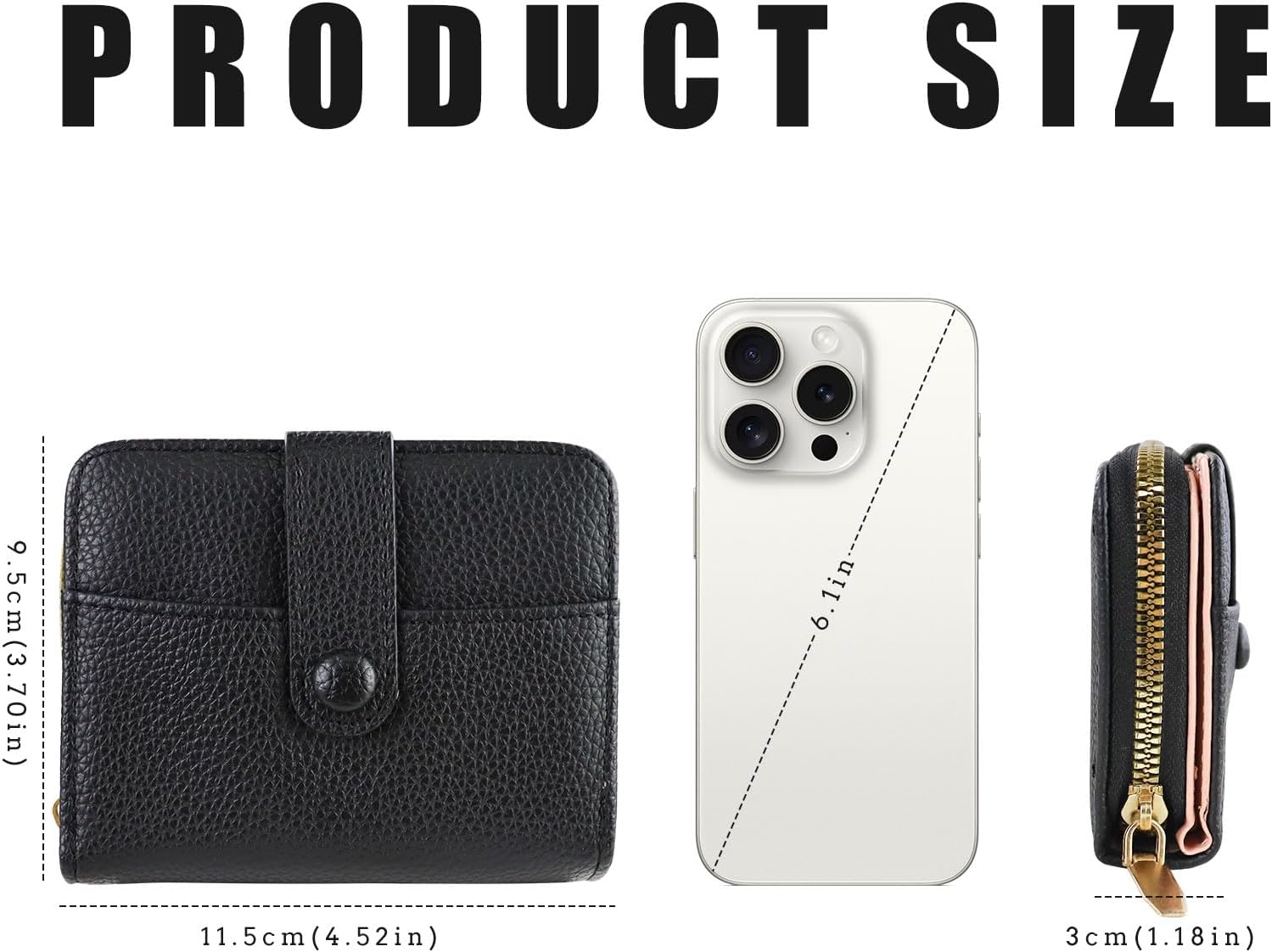 Small Wallet for Women, Fashion PU Leather Wallets with Zipper Coin Pocket, Portable Bifold Credit Card Wallet with ID Window and Multi Card Slots (Black) - Image 2