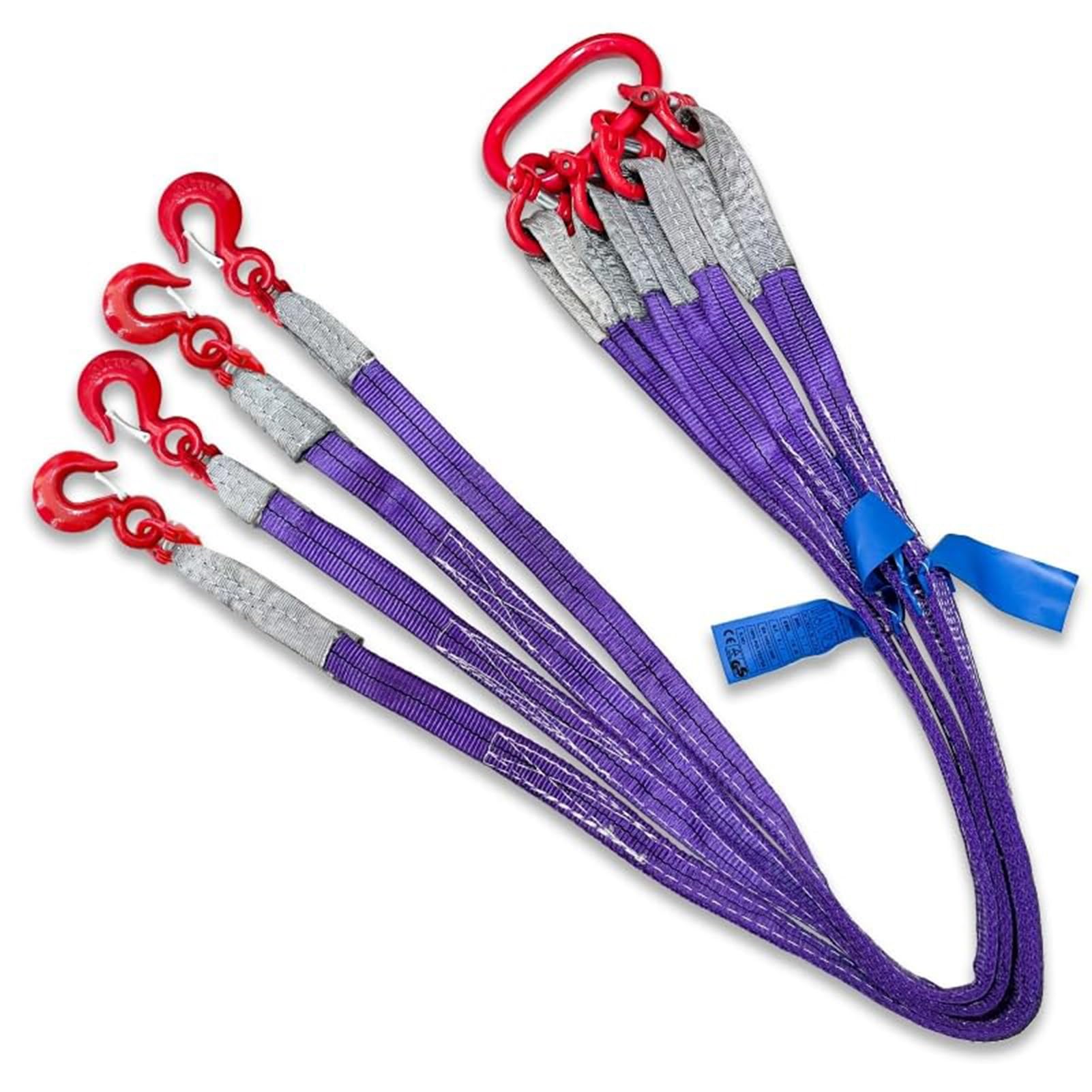 Élingue De Levage À Quatre Brins avec Crochets en Acier Allié, Sangles De Levage Violettes for Un Remorquage Et Une Manutention en Toute Sécurité des Marchandises(4legLoad2t3M)