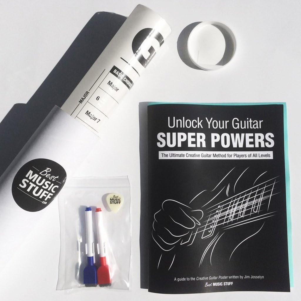 The Creative Guitar Poster with Unlock Your Guitar Super Powers Book- A Dry-Erase Reference Poster Containing Chords, Scales, Chord Formulas, Chord Progressions (LARGE - 48-in x 36-in)