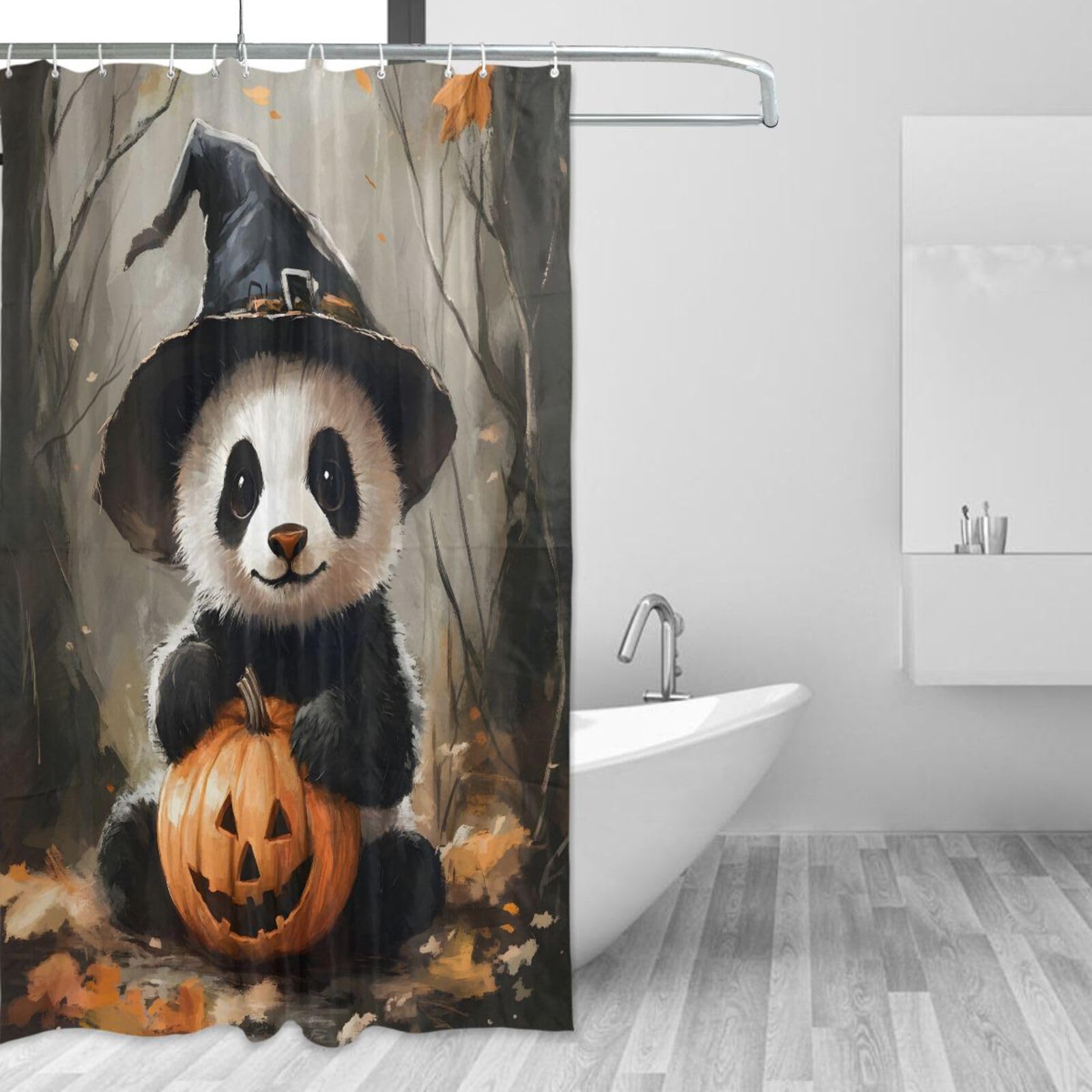 DUOBU Halloween Panda Shower Curtain Washable Waterproof Fabric Bath Curtain 60x72Inch Shower Curtains with Hooks for Bathroom Decor