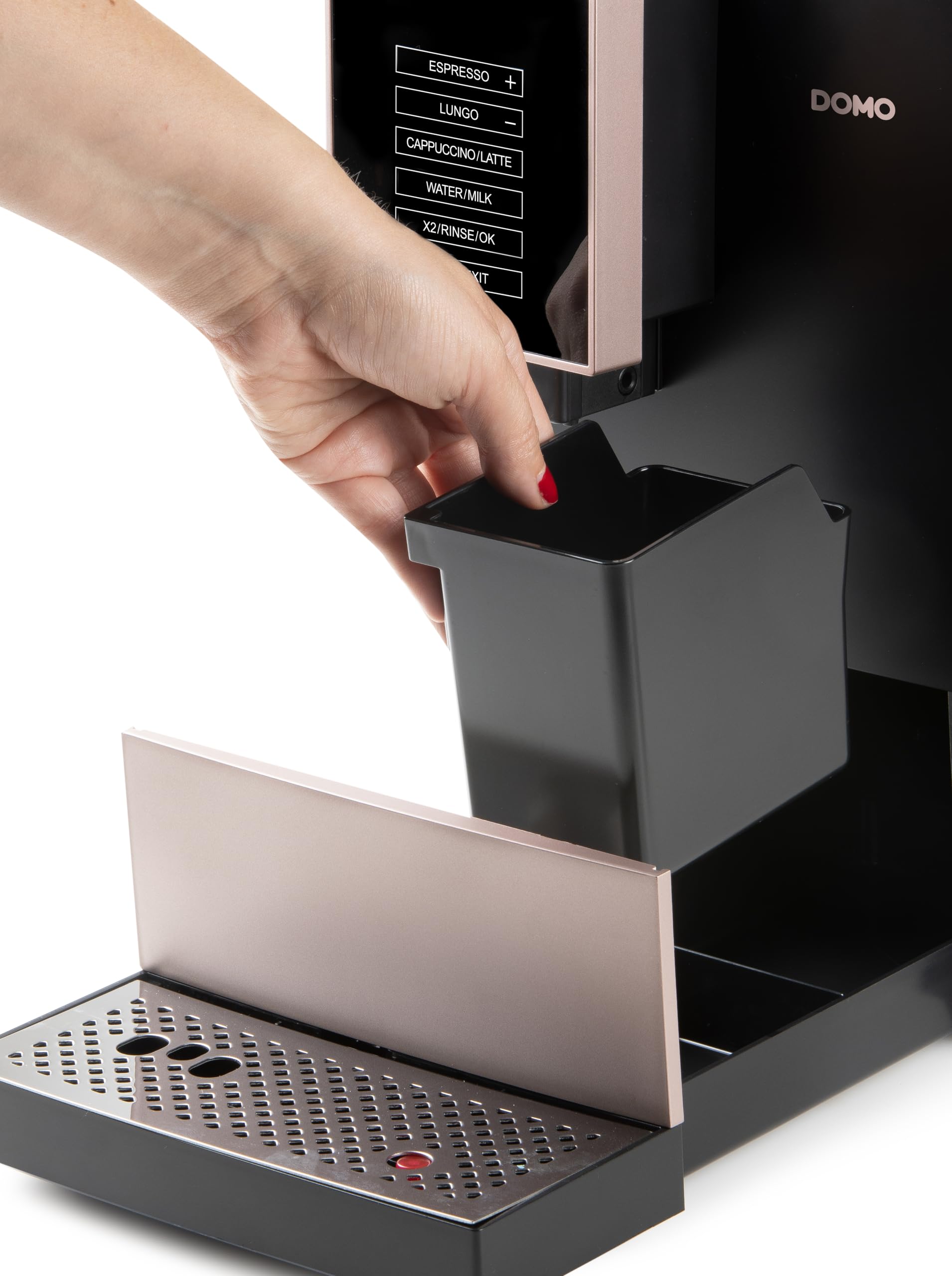 DOMO DO743K Machine à Expresso Entièrement Automatique avec carafe à lait intégrée - 1 touche bean to cup - Entièrement personnalisable - Espresso, Americano, Lungo, Cappuccino, Latte - 19 bars