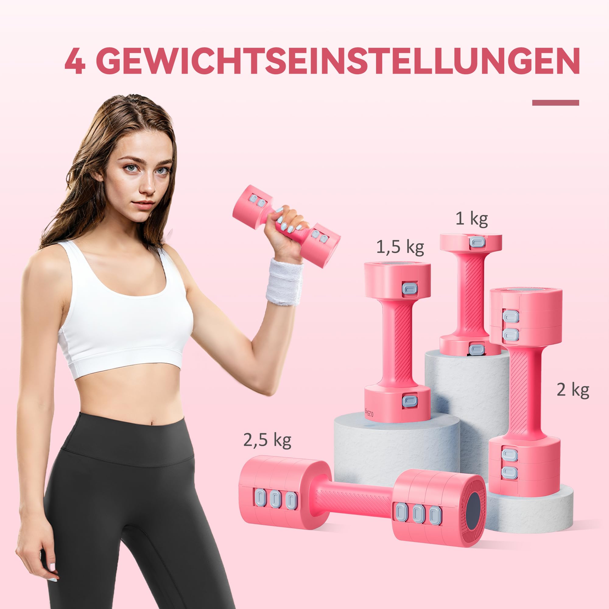 SPORTNOW 4-w-1 Regulowana hantla 1-2,5 kg z antypoślizgowym uchwytem | kwadratowy zestaw krótkich hantli z metalu, krótkie hantle, zestaw hantli, dom, siłownia, trening siłowy