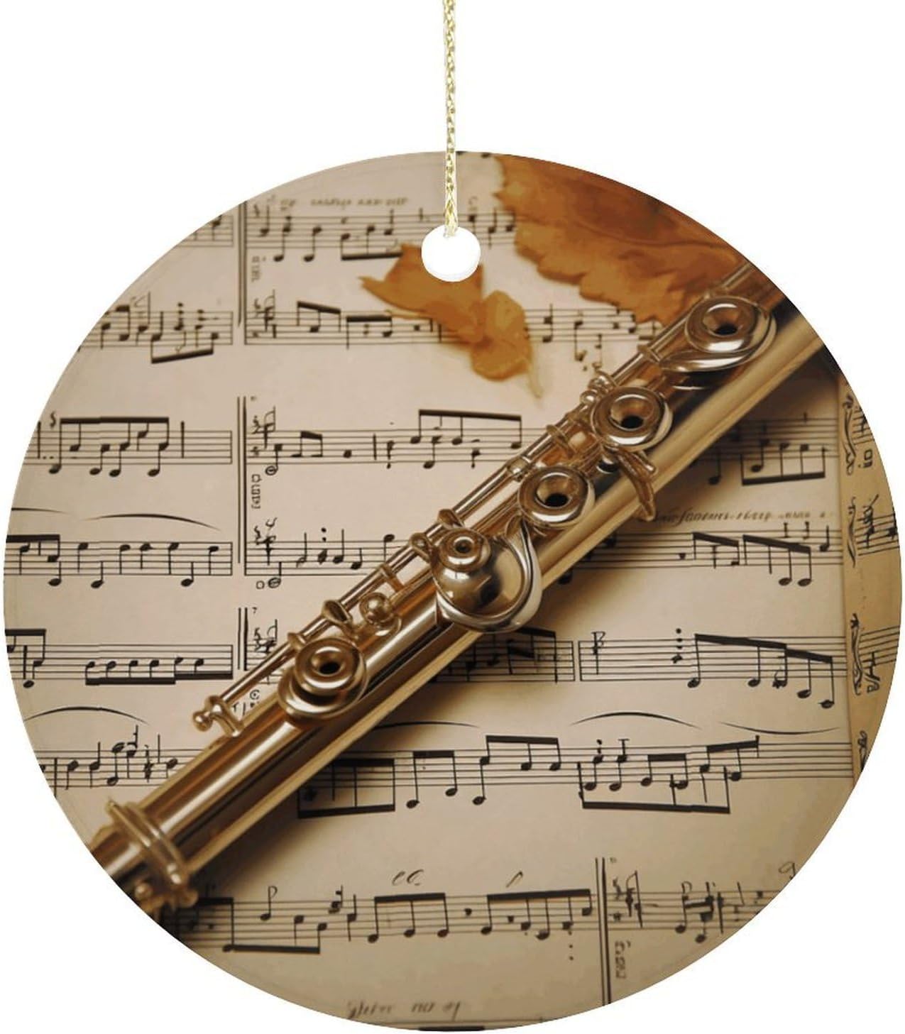 Flute Music Christmas Ornament,Holiday Hanging Decorations Personalized Christmas Tree Ornament Round Ceramic Ornaments -Car Hanging Accessories