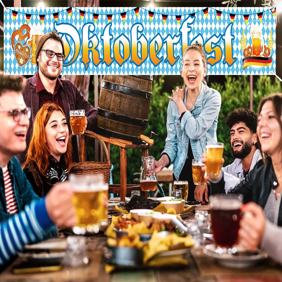 Oktoberfest Banner XXL – Blaue Partydekoration Mit Girlande, 50 X 300 Cm