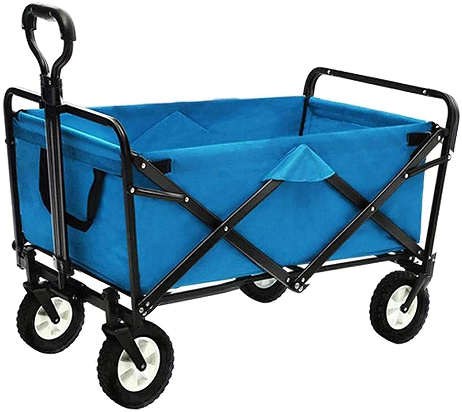 Folding Wagon Trolley Cart with Removable Canopy,Folding Beach Cart With Wheels For Sand,All-field Collapsible Outdoor Utility Wagon,Heavy Duty Garden Cart Transport Trolley (Blue)