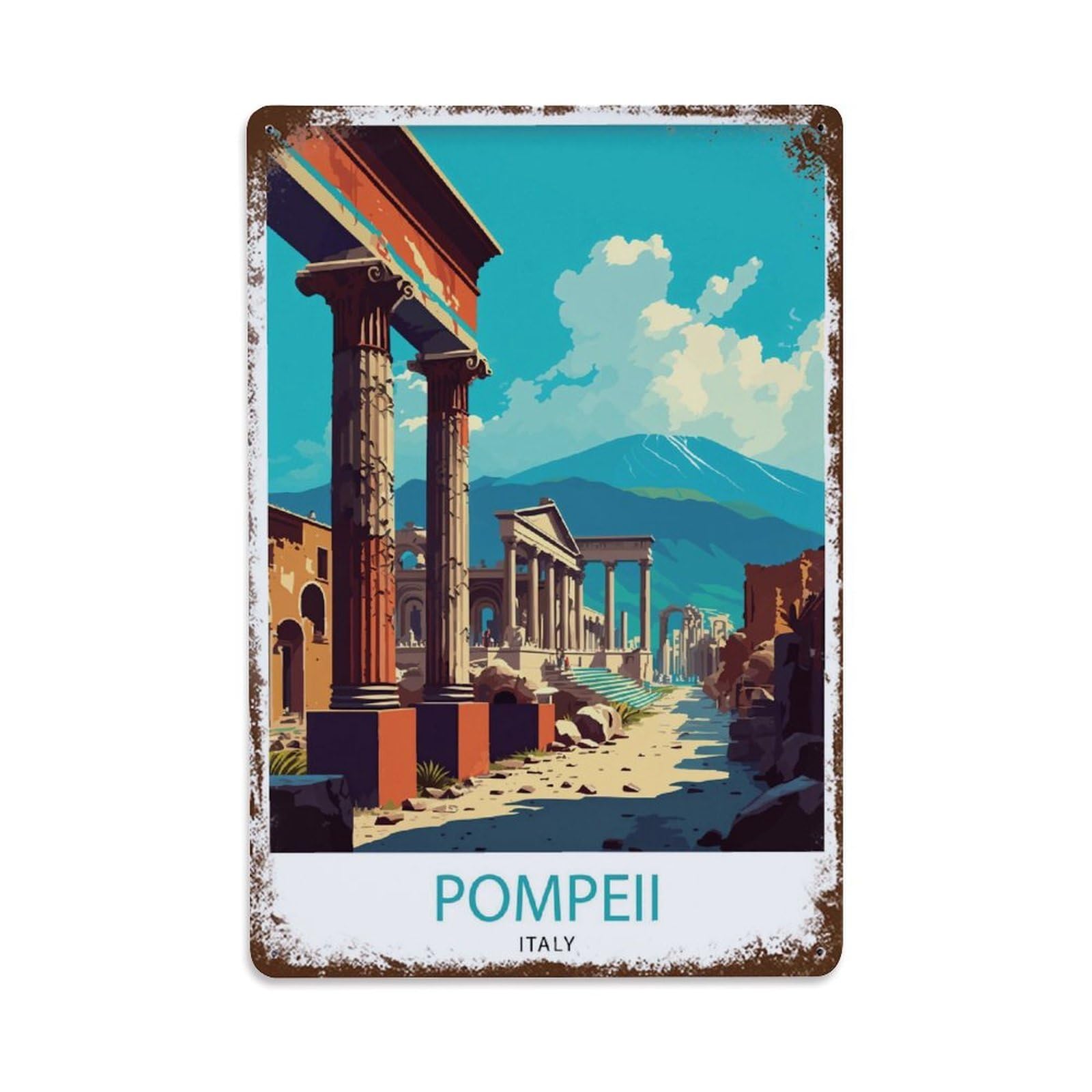 Ldfuieksufg Style Pompeii Italy Ancient Ruins Decor Vintage Aluminium Metal Sign, Retro Wall Decor For Home, Bar, Garage & Farmhouse 30X20cm
