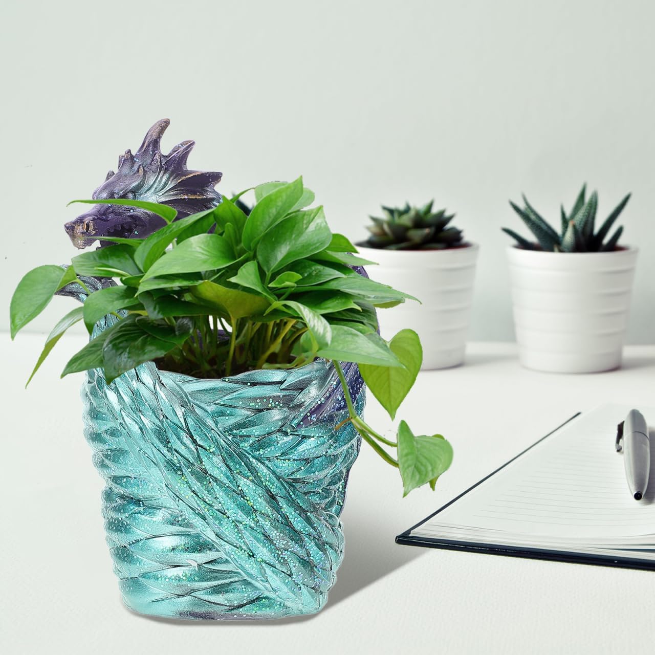 BESPORTBLE Dragon-Shaped Succulents Planter Plants Pot - Resin Handmade Indoor Garden Desktop Planter Pot Unique Decorative Flower Container for Home and Office, Blue