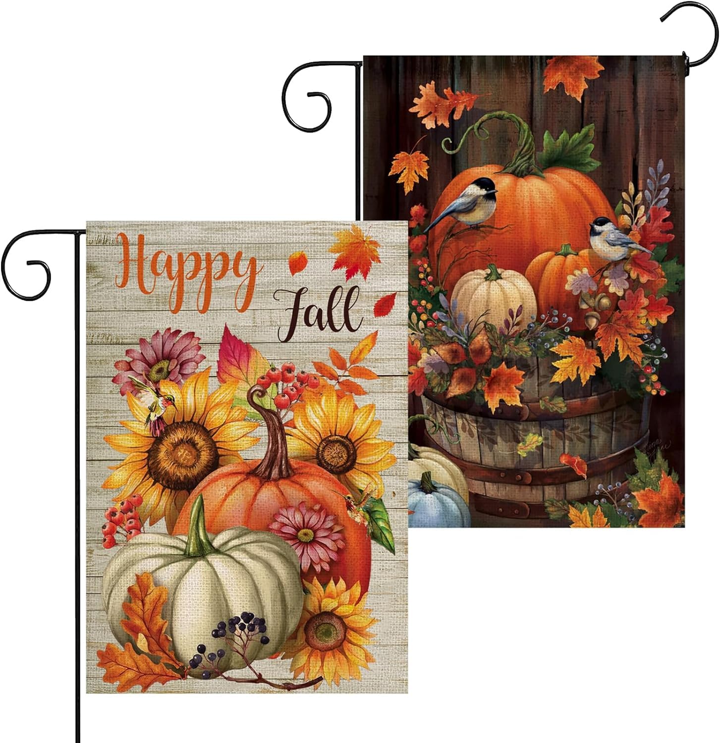 Pumpkin Garden Flag, 2 Pack Welcome Fall Garden Flags 12x18 Double Sided for Outside, Small Yard Burlap Flag Vertical Rustic Porch Lawn Mini Decorations Outdoor GFFL02