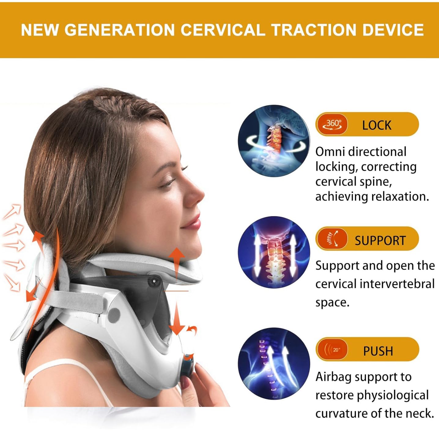 Minerve Cervicale Femme et Homme,Traction Cervicale,Collier Cervical avec Airbag,Coussin De Traction Cervicale,Taille Ajustable,Soutien Cervical Qui DéComprime Le Cou et Soulage La Tension Cervicale