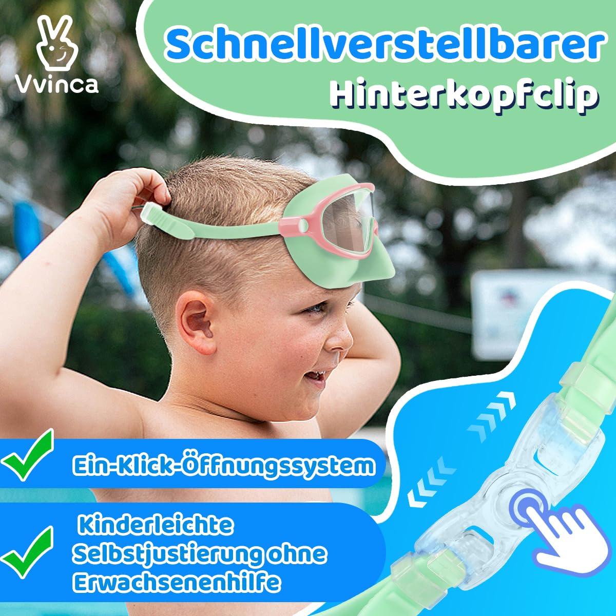 Vvinca Lot de 2 lunettes de natation avec protection nasale pour enfants de 3 à 15 ans | Masque de plongée grand angle, étanche, anti-buée et protection UV