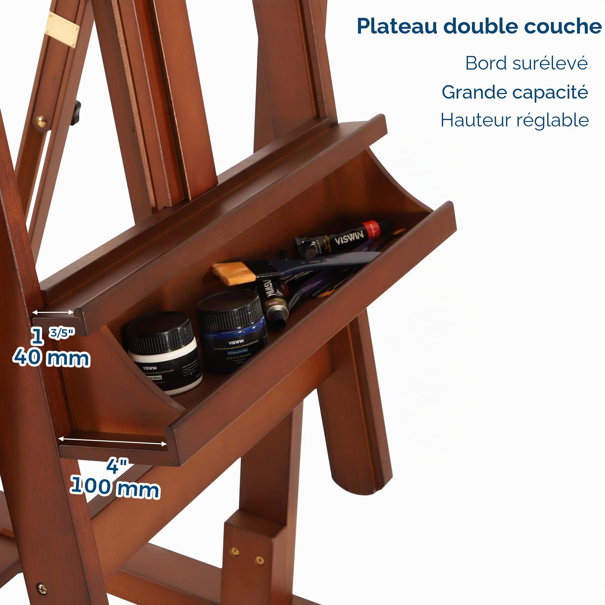 VISWIN Chevalet à cadre en H extra large, chevalet de studio convertible en bois de hêtre massif avec rangement, support de chevalet de peinture d'artiste réglable avec roues pour adulte