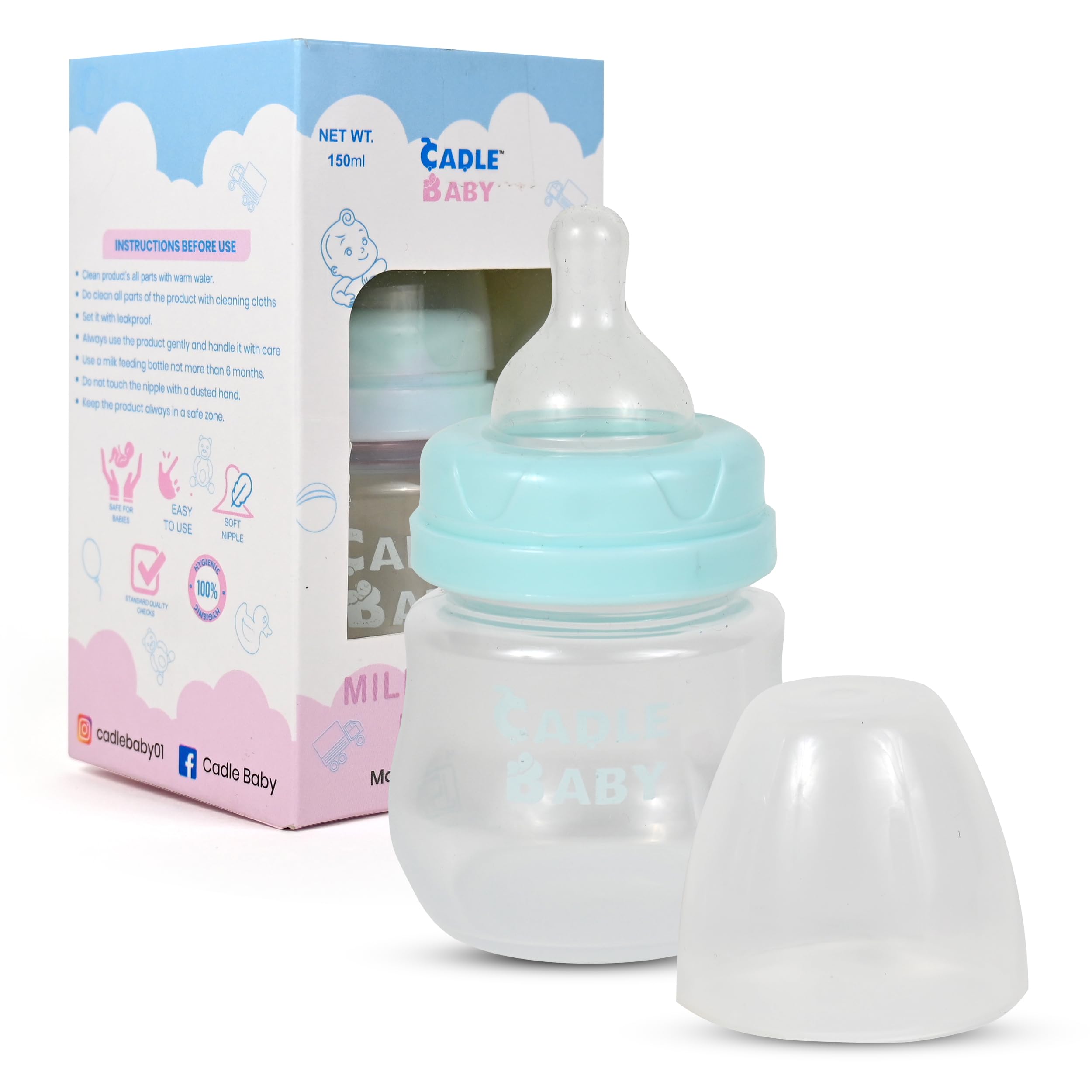 RM Toys Baby Feeding Bottle, 150ml, Soft Nipple with Protective Cap, Blue-image-27