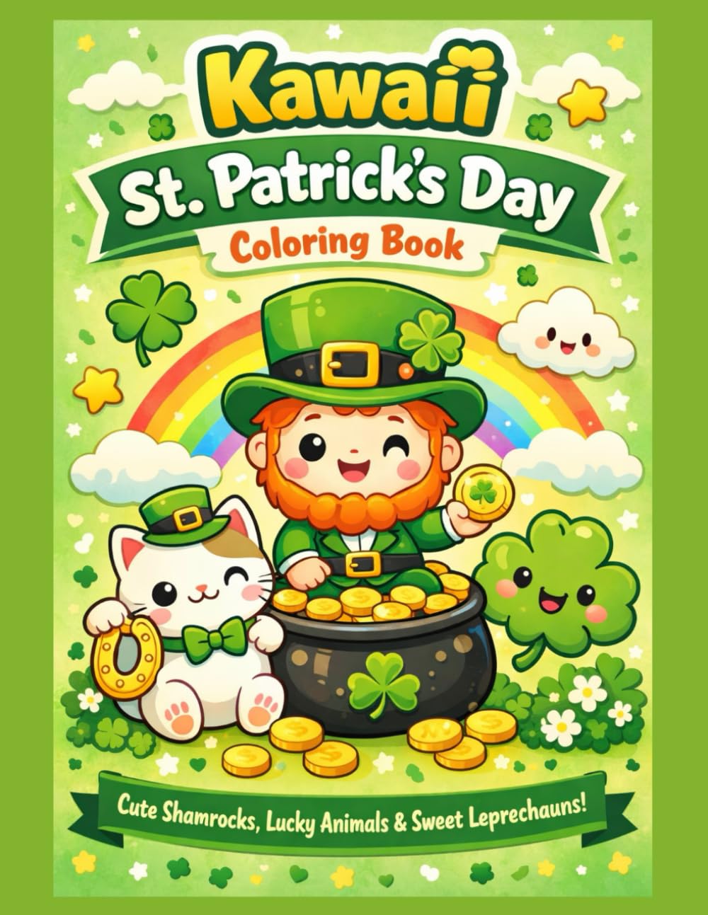 Kawaii St. Patrick’s Day Coloring Book: Cute Shamrocks, Lucky Animals, Sweet Leprechauns & Cozy Holiday Pages for Kids, Teens, and Adults (Holiday Kawaii Coloring Books)