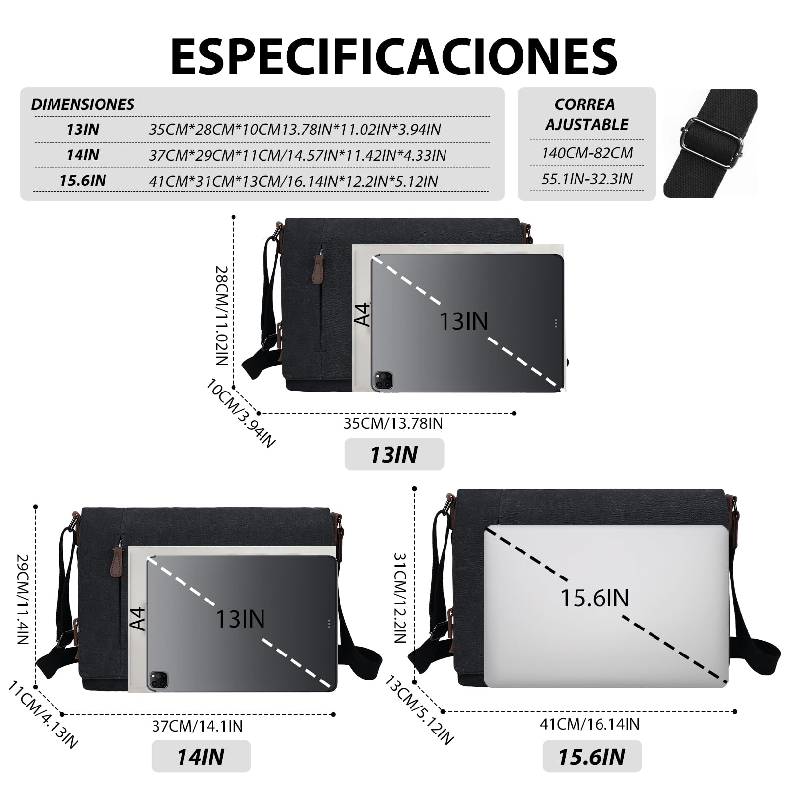 Leathario Bolso Bandolera de Lona y Piel para Hombre, Bolso de Hombro Tela para Uso Diario, Bolso Mensajero para Ocasiones como Viajes, Ferias, Compras, Trabajo y Universidad