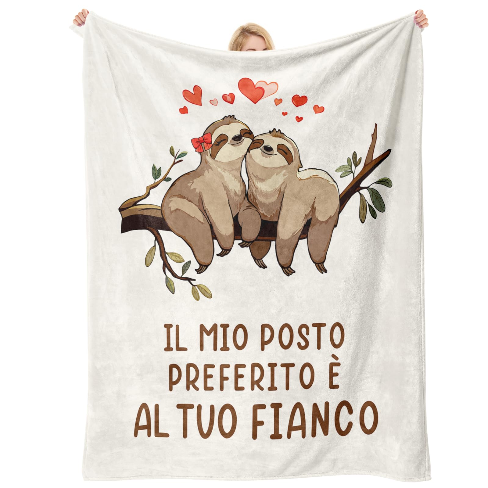 Regalo Fidanzato Fidanzata Moglie, Regalo Anniversario per Lei Lui, Romantico Regali di Coppia San Valentino Natale Compleanno, Regalo Matrimonio Fidanzamento, Ti Amo Coperta Bradipo 157x132CM