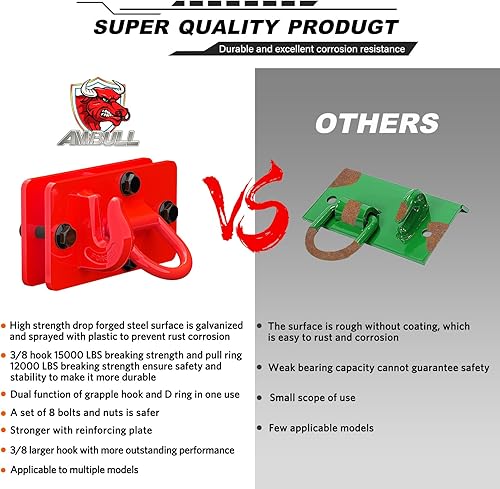 Miniatura 10 de Paquete de 2 ganchos para cubo de tractor con anillo de amarre, acero forjado de grado 70, gancho de agarre con placa de respaldo, funciona bien