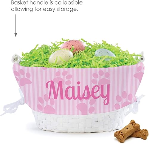 Miniatura 6 de Cesta de huevo de Pascua personalizada para perro con asa y nombre personalizado Forro de canasta de Pascua con estampado de pata rosa Cesta