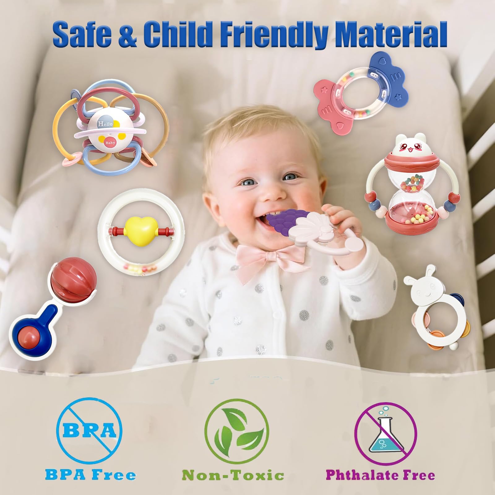 13 PCS Hochet Bebe 0 3 6 9 12 Mois, Cadeau Montessori pour Nouveau - né - Avec Baby Ball Actif/Anneau de Dentition/Saisir et Tourner Bébé Hochet Cadeau Nouveau né Garçon Bébé Fille