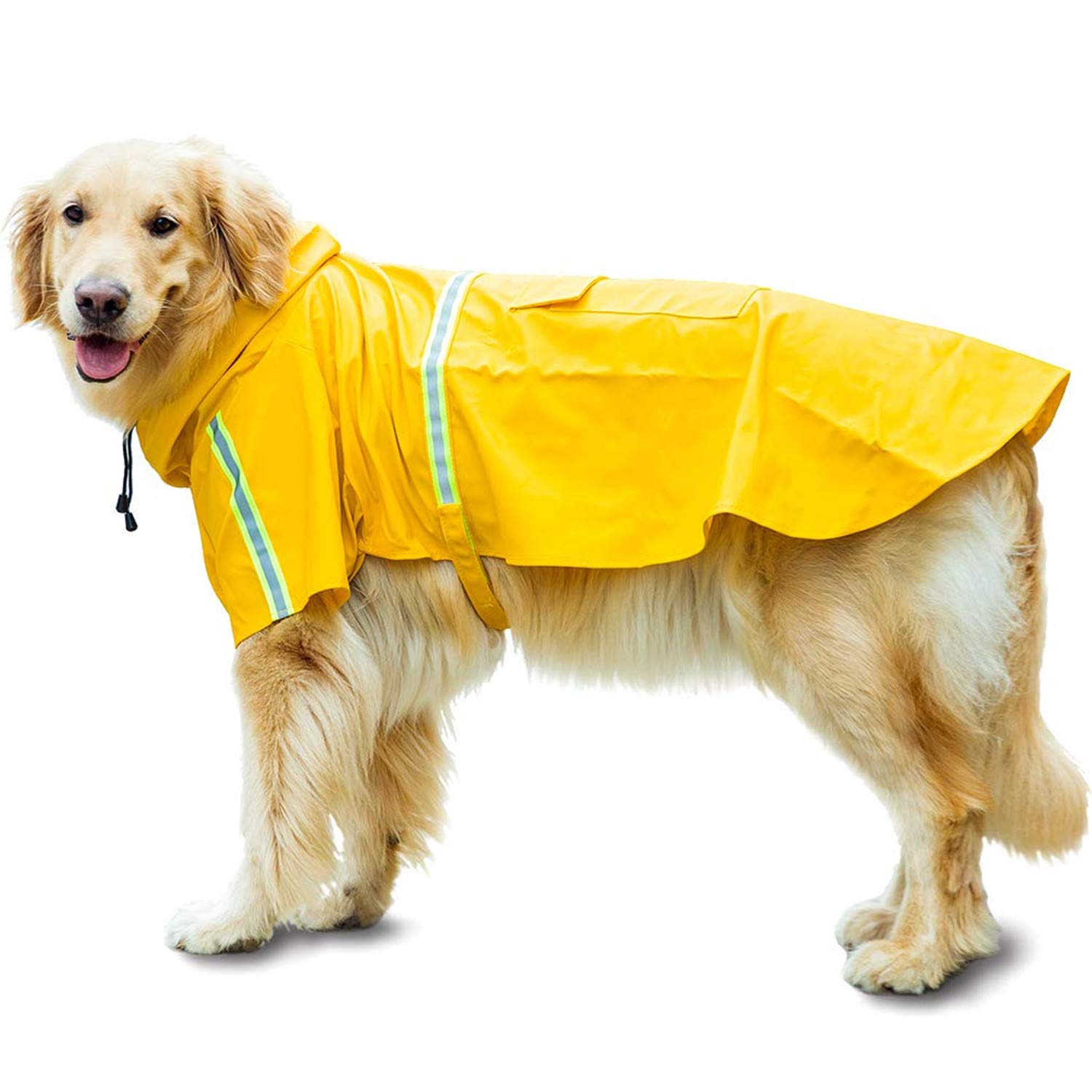 Ulalaza Large Dog Poncho with Hood Reflective Rain Jacket Leisure Waterproof Lightweight Dog Coat Pet Supplies