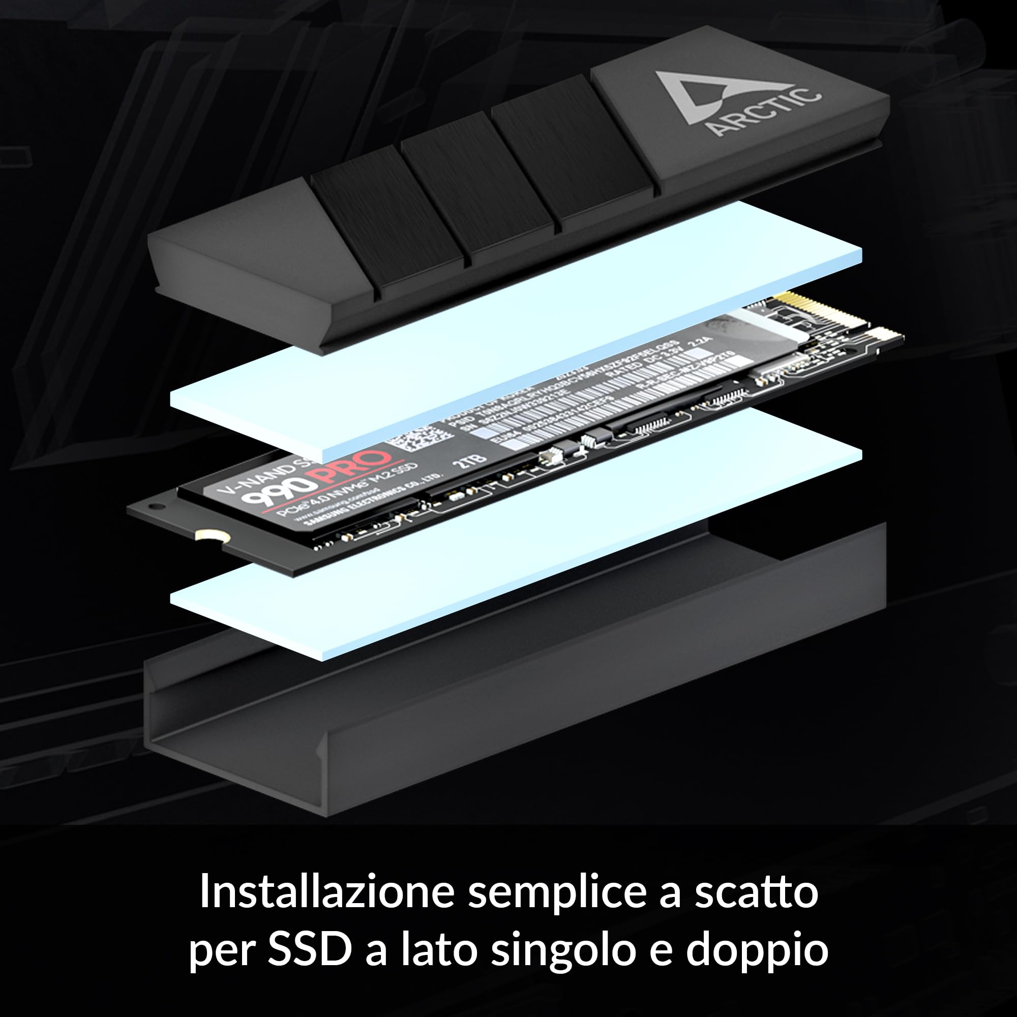 ARCTIC M2 Pro Dissipatore di calore per SSD M.2 2280 con pad termici TP-3 compatibile PC PS5