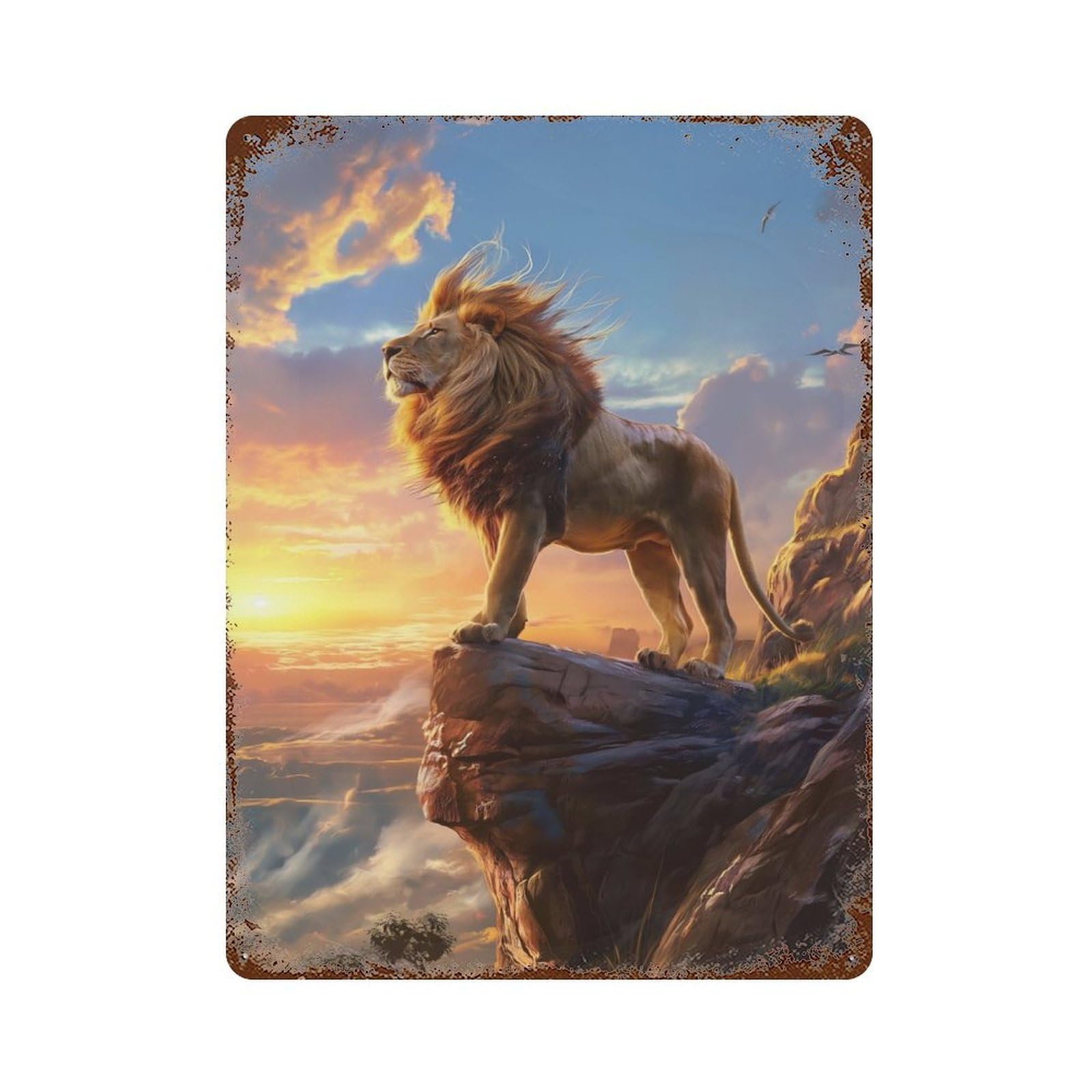 Retro Metal Sign with Lions Sunrise Majesty Design 15.7"x11.8", for Pub, Kitchen And Man Cave Decor, Rustic Home Decor