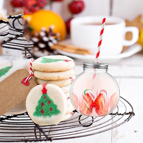 Miniatura 6 de Tazones de hiedra de plástico de 16 onzas para bebidas con tapas de aluminio y pajitas de papel, vasos esféricos transparentes para juegos de