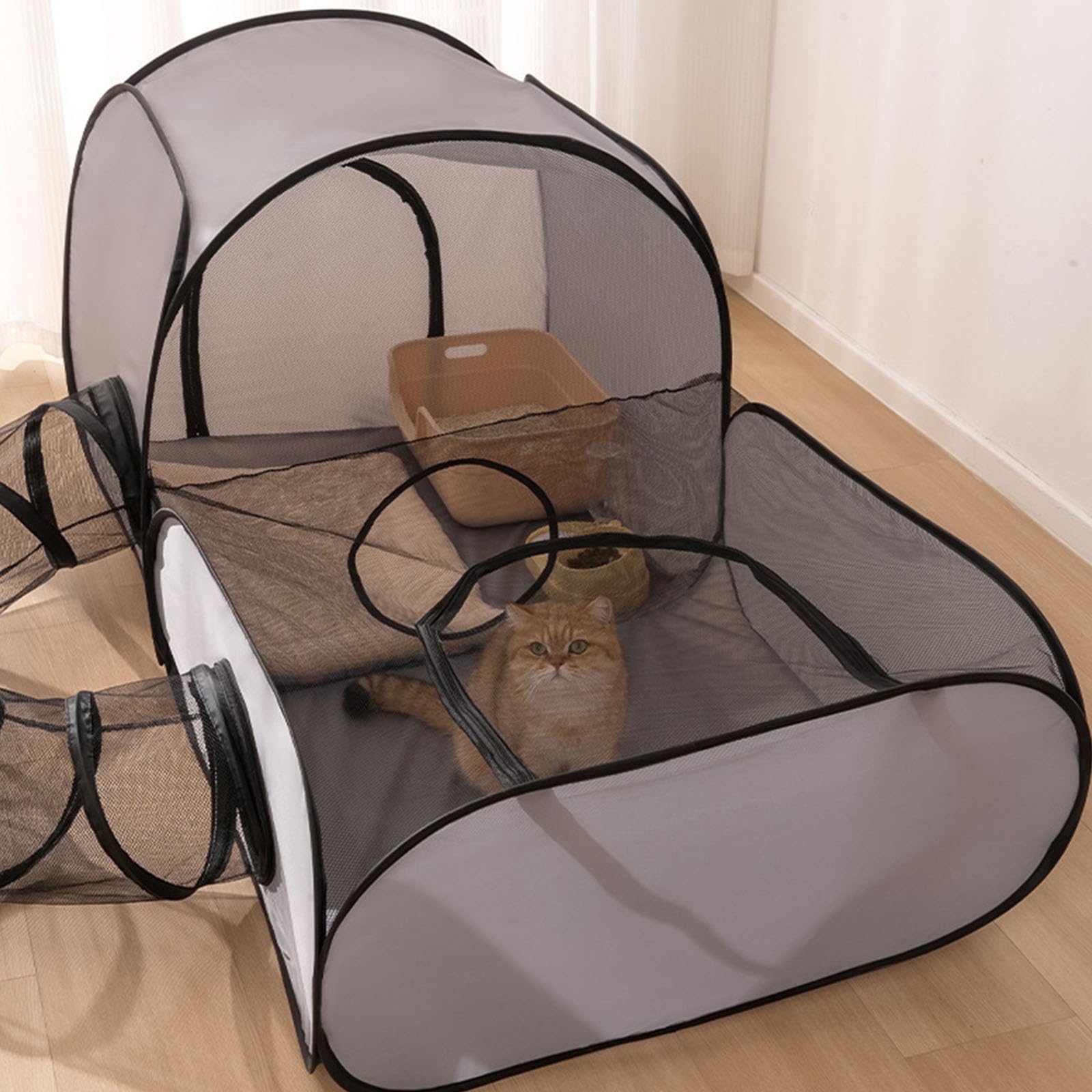 Outdoor Katzentunnel, Laufstall, Sonnenschutz, natürliche Beleuchtung für gesundes, erweiterbares Spieltunnelzelt, Hunde und Katzentransportboxen