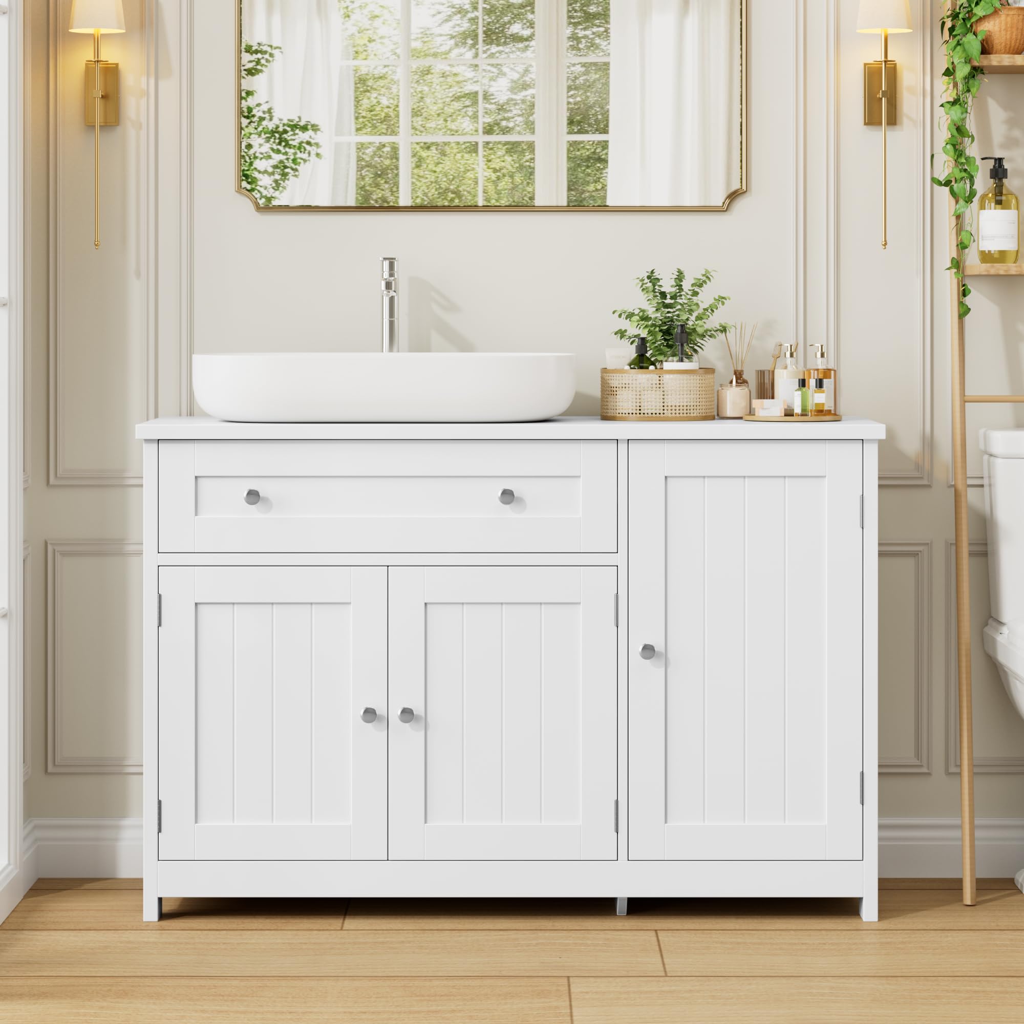 FOREHILL Meuble sous Lavabo Salle de Bain avec Tiroir 90x30x61,5cm Blanc