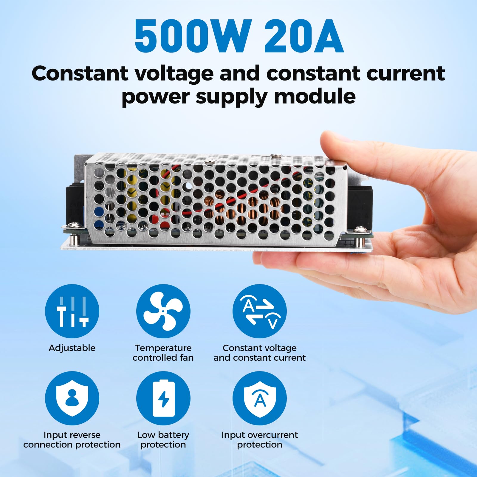 Heemol 500W DC-DC Boost Converter Modul, 10.5-60V zu 12-80V Einstellbar CC/CV, 20A Konstantstrom mit Verpolungsschutz und Temperaturregelung.