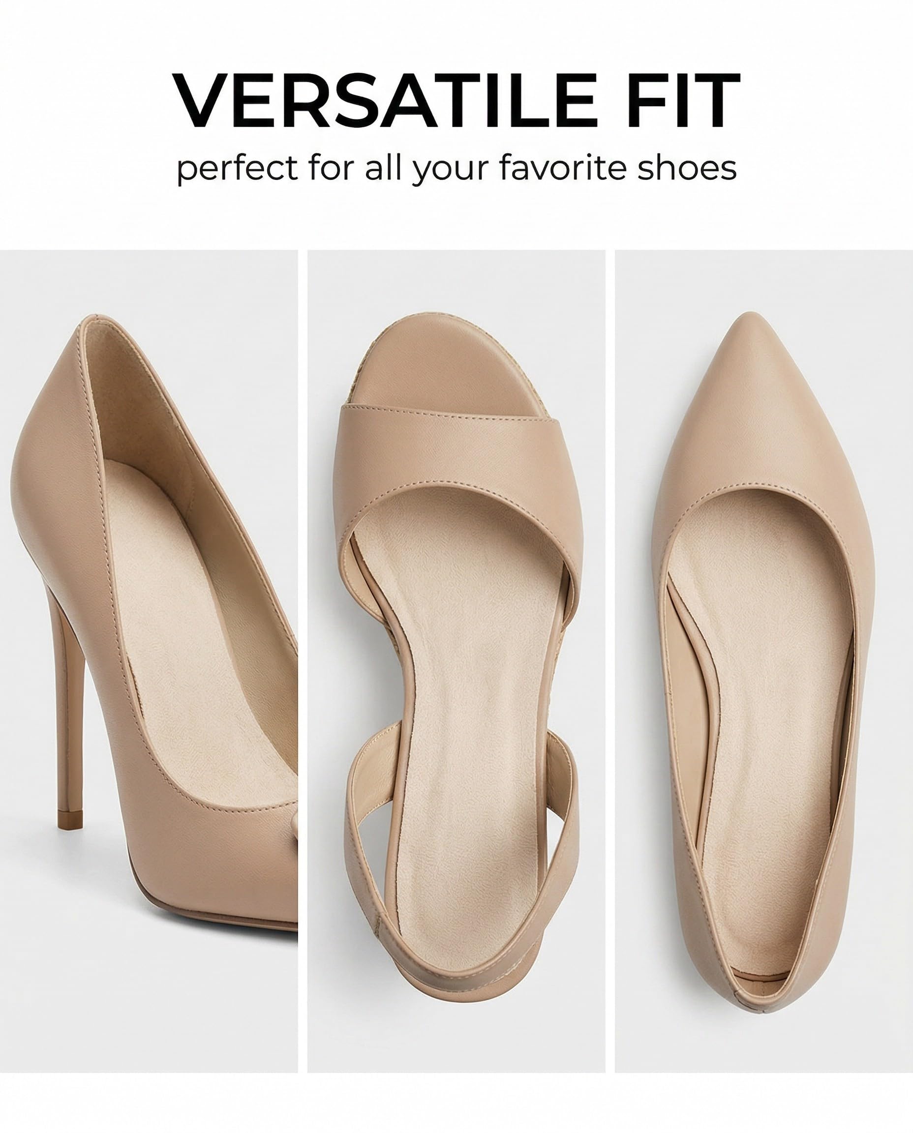 2 pares de plantillas antideslizantes para mujer, plantilla autoadhesiva para tacones altos, plantillas cómodas para zapatos, plantillas suaves para sandalias (B:beige: 37-38) — view 4