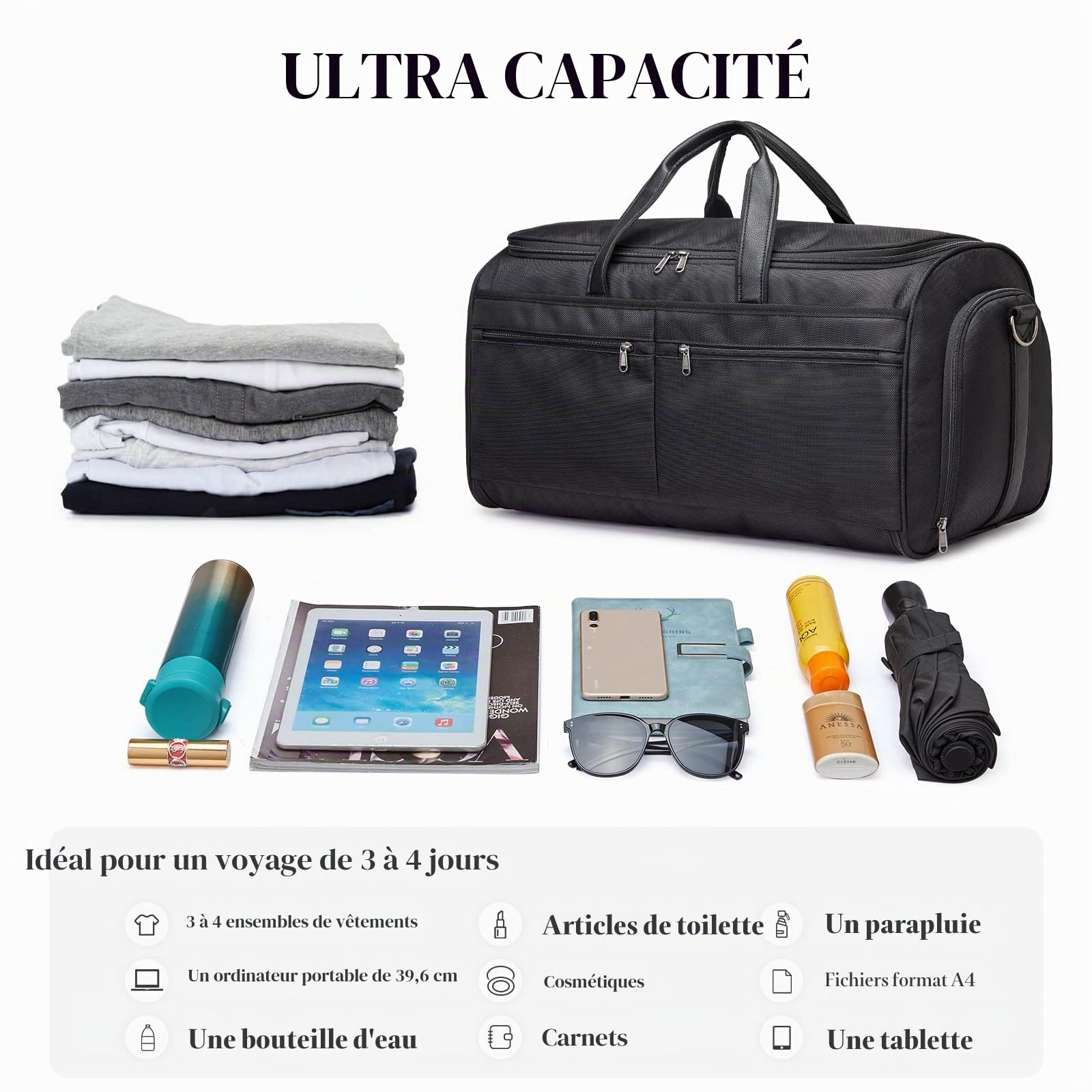 S-ZONE Sac à Vêtements de Voyage Convertible Unisexe Bagage à Main pour Hommes Femmes - 2 en 1 Valise Suspendue Sac de Costume d'affaires