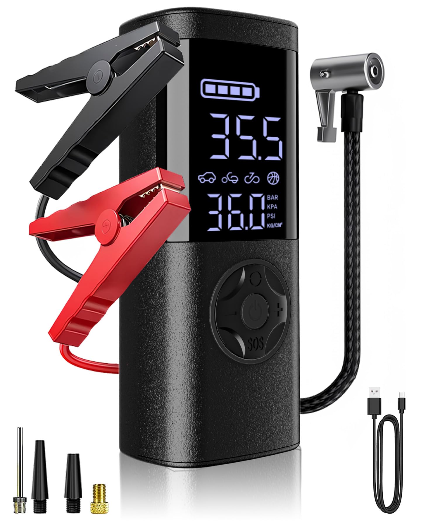 Jump Starter 12V Car Battery Jump Starter with 65W Quick Charger LED Display Jumper Cables Portable Jump Starter