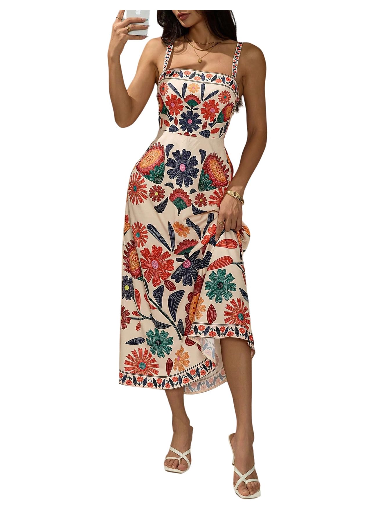 Women's Floral Backless Maxi Dress Summer Vacation Cruise Resort Outfits Boho Beach Long…