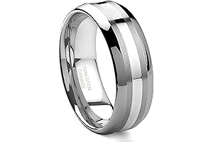 8MM Tungsten Carbide 14K White Gold Inlay Wedding Band - Symbol of Eternal Love
