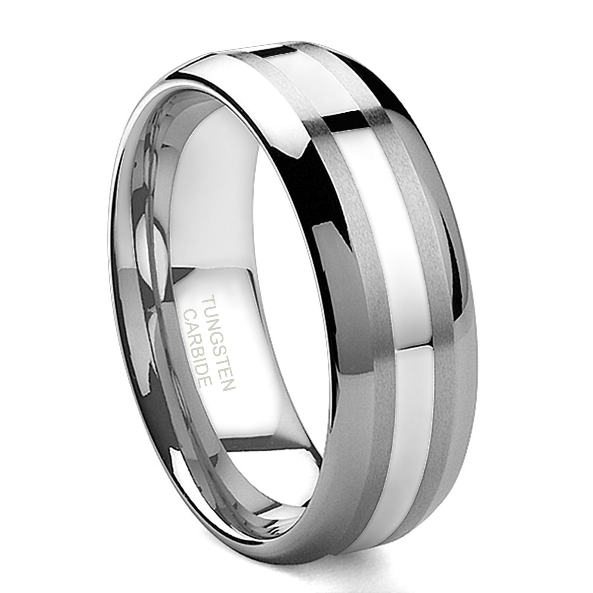 Kobelle 8MM Tungsten Carbide 14K White Gold Inlay Wedding Band