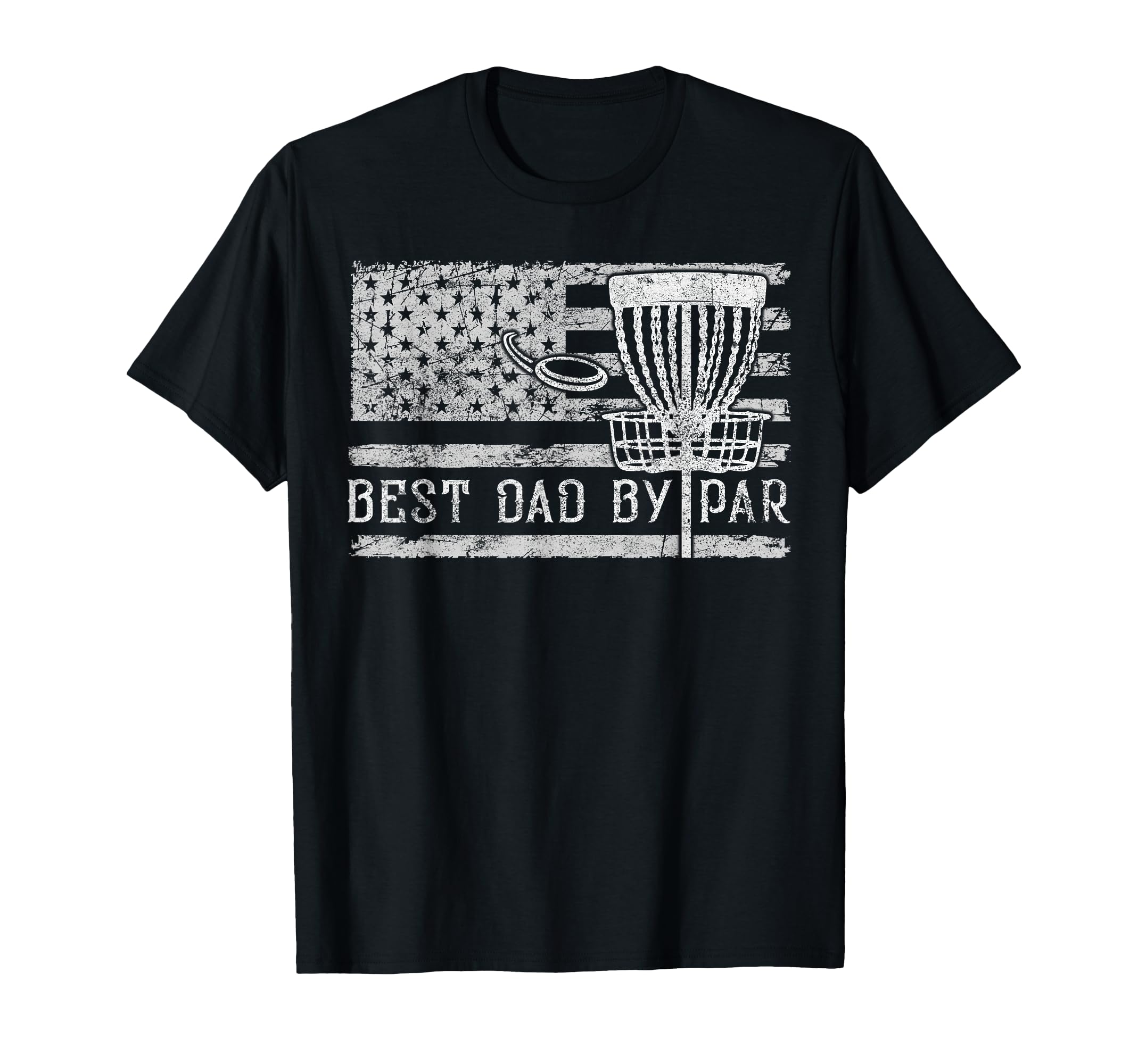 Best Dad By Par Vintage American Flag Disc Golf Father's Day T-Shirt for Men