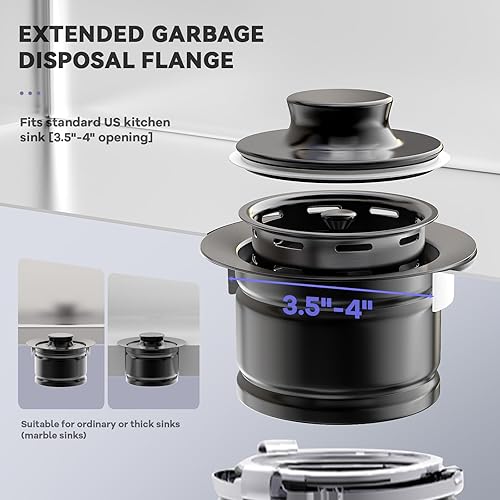 Miniatura 10 de KONE Kit de brida de eliminación de basura extendida de 3-12 pulgadas con tapón de colador, brida de fregadero de cocina de acero inoxidable 304,