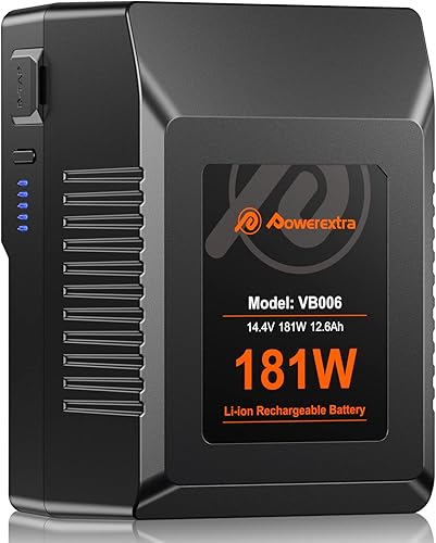 Powerextra Batería de montaje en V V Lock Batería 181Wh 14.4V 12.6Ah con D-Tap USB-A Tipo-C puertos para videocámara de difusión compatible con