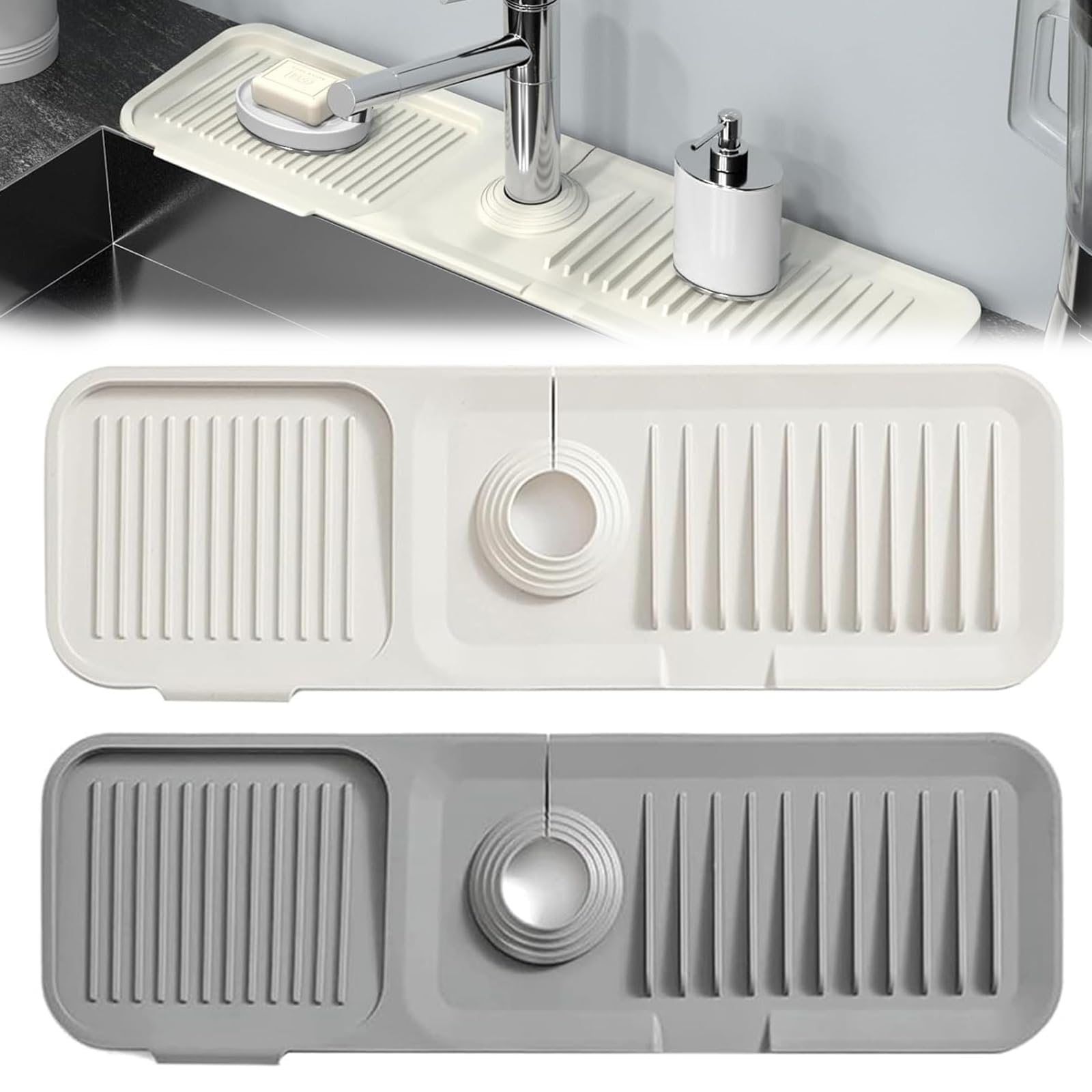 2 Pièces Contour de Robinet Absorbant 39,5x11,7cm Tapis de Robinet | Evier Cuisine Protection Anti-Éclaboussure en Silicone Protege Evier Cuisine Tapis de Robinet pour Eclaboussure Drainage